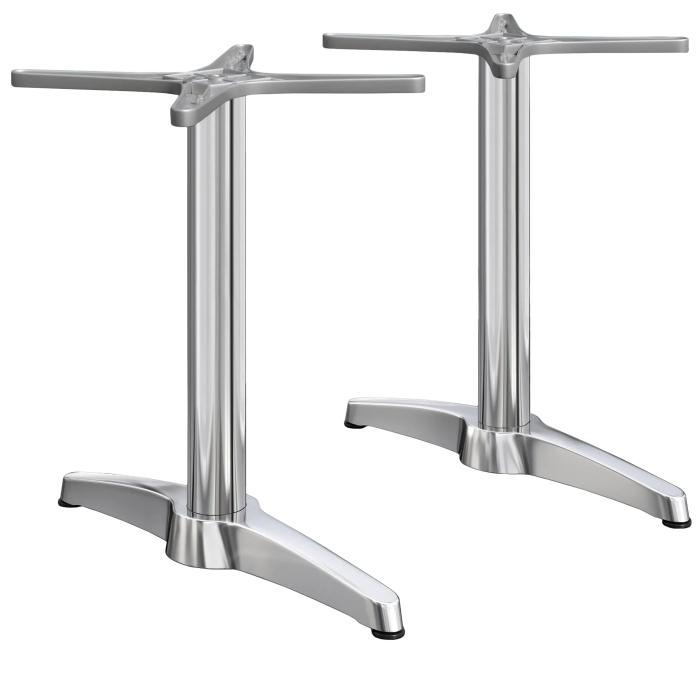 BARCELONA | Bistro dobbelt bordstel | Højde: 76 cm | 2 ben: 60 x 9 cm | Sølvfarvet aluminium | Ekstra vægt