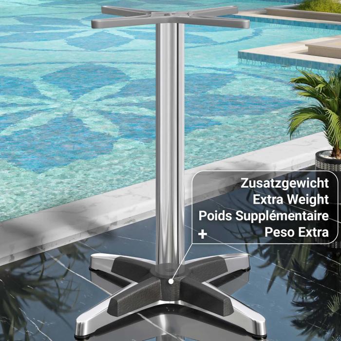 BARCELONA | Base de mesa alta | Alu | 4 pies: Ø 58 cm | Columna: 6 x 109 cm | Peso adicional