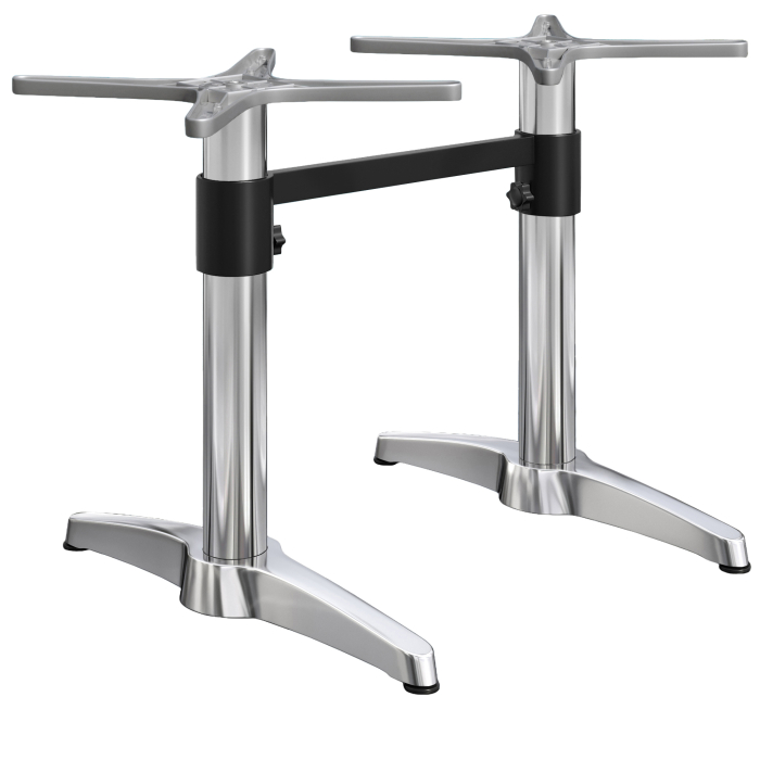 BARCELONA | Bistro double table frame | height: 76 cm | 2 legs: 60 x 9 cm | silver aluminium | + connector