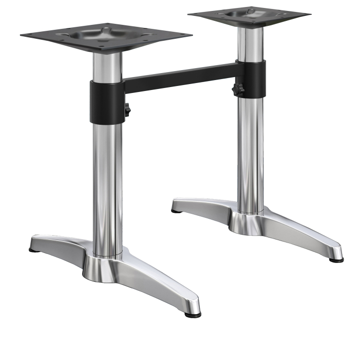BARCELONA | Bistro Doppel Tischgestell | Höhe: 78 cm | 2 Fuß: 60 x 9 cm | Silber Alu | + Verbinder