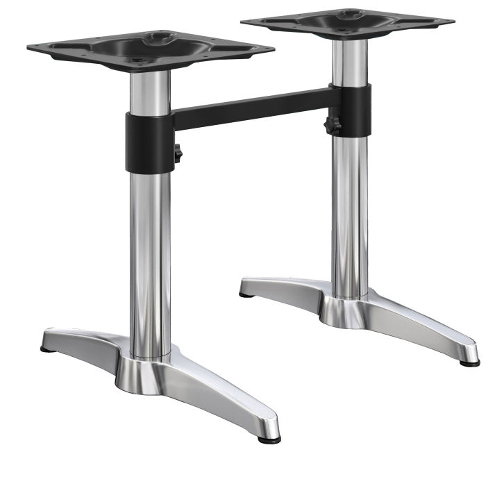 BARCELONA | Bistro Doppel Tischgestell | Höhe: 78cm | 2 Fuß: 60 x 9 cm | Silber Alu | + Verbinder + Zusatzgewicht