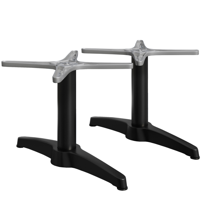 BARCELONA | Base de mesa baja con doble columna | Aluminio negro | 2 pies: 60x9cm | Columna: 6 x 40 cm | Peso adicional