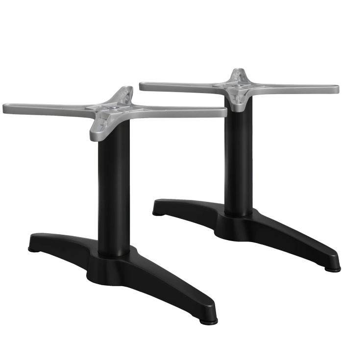 BARCELONA | Base de mesa baja con doble columna | Aluminio negro | 2 pies: 60x9cm | Columna: 6 x 40 cm