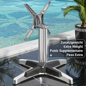 BARCELONA | Base de mesa baja de bar | Altura: 40 cm | Base: Ø 66 cm | Aluminio plateado | Plegable