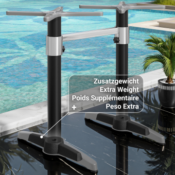 BARCELONA | Base de mesa de bar con doble columna | Höhe: 109 cm | 2 Fuß: 60 x 9 cm | Schwarz | + Verbinder + Zusatzgewicht