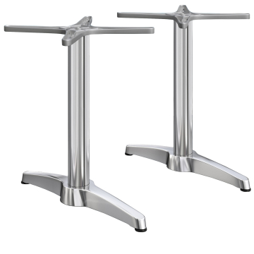 BARCELONA | Bistro dobbelt bordstel | Højde: 76 cm | 2 ben: 60 x 9 cm | Sølvfarvet aluminium
