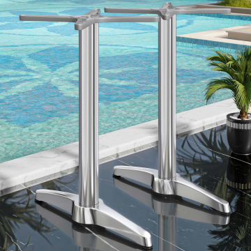 BARCELONA | Bistro Doppel Stehtischgestell | Höhe: 109 cm | 2 Fuß: 60 x 9 cm | Silber Alu