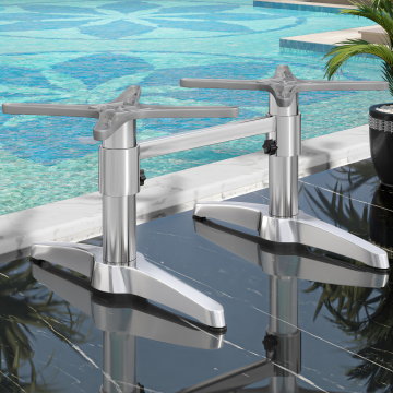 BARCELONA | Bistro Lounge dobbelt bordstel | højde: 40 cm | 2 ben: 60 x 9 cm | sølv aluminium | + stik