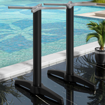 BARCELONA | Dubbele Kolom Bartafel Onderstel | Aluminium zwart | 2 voet: 60 x 9 cm | Kolom 6 x 109 cm