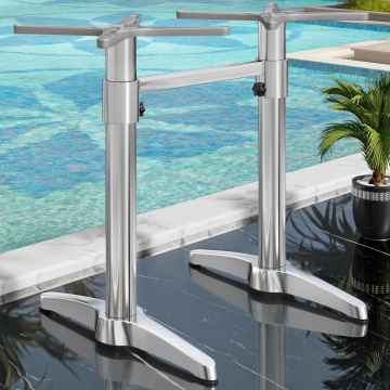 BARCELONA | Dubbele Kolom Bartafel Onderstel | Höhe: 109 cm | 2 Fuß: 60 x 9 cm | Silber Alu | + Verbinder