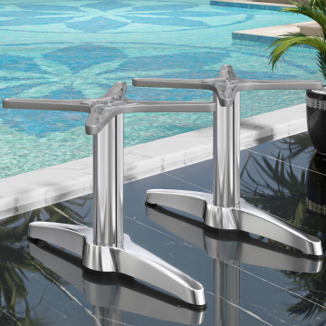BARCELONA | Struttura del tavolo Bistro Lounge | Altezza: 40 cm | 2 gambe: 60 x 9 cm | Alluminio argento