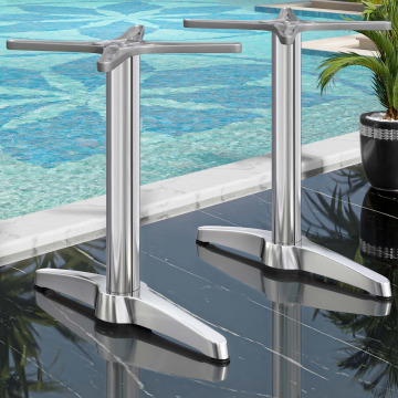 BARCELONA | Struttura per tavolo doppio Bistro | Altezza: 76 cm | 2 gambe: 60 x 9 cm | Alluminio argento
