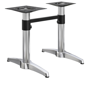 BARCELONA | Bistro Doppel Tischgestell | Höhe: 76 cm | 2 Fuß: 60 x 9 cm | Silber Alu | + Verbinder