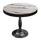 BD | Bistro Tisch | Ø 60 x 78 cm | Rund | Schwarzer Rand | Weiß Marmor / Schwarz
