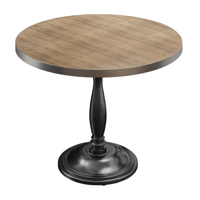 BD | Bistro Tisch | Ø 70 x 75,5 cm | Rund | Edelstahl Rand | Eiche / Schwarz