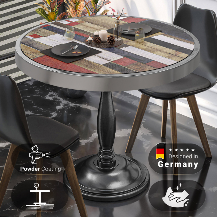 BD | Bistro Tafel | Ø 80 x 78 cm | Rond | Chroomframe | Vintage Kleurrijk / Zwart BD | Bistro Tafel | Ø 80 x 78 cm | Rond | Chroomframe | Vintage Kleurrijk / Zwart