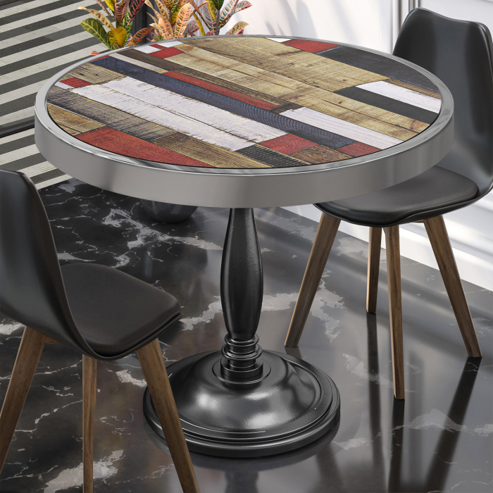 BD | Bistro Tafel | Ø 80 x 78 cm | Rond | Chroomframe | Vintage Kleurrijk / Zwart BD | Bistro Tafel | Ø 80 x 78 cm | Rond | Chroomframe | Vintage Kleurrijk / Zwart