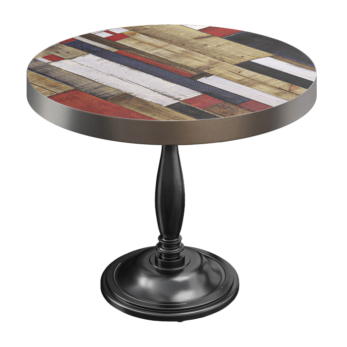 BD | Bistro Table | Ø 60 x 78 cm | Round | Stainless Steel Edge | Vintage Colorful / Black