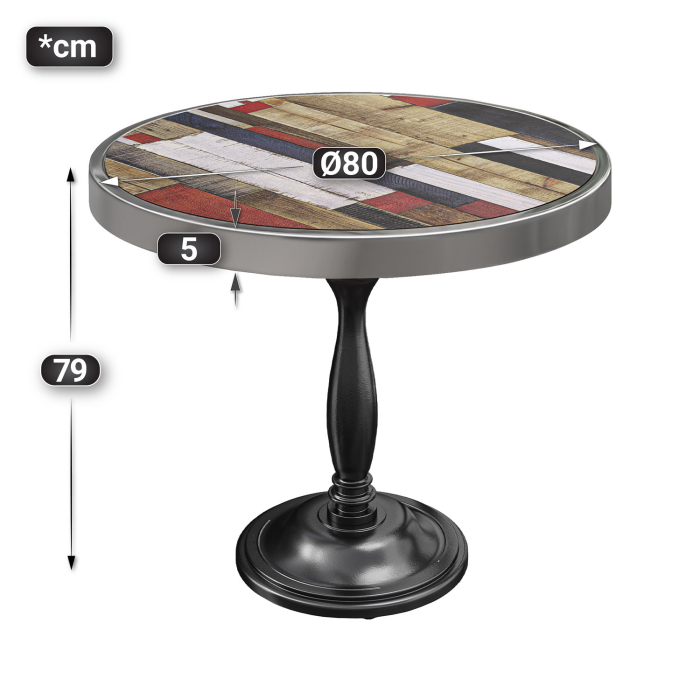 BD | Bistro Tafel | Ø 80 x 78 cm | Rond | Chroomframe | Vintage Kleurrijk / Zwart BD | Bistro Tafel | Ø 80 x 78 cm | Rond | Chroomframe | Vintage Kleurrijk / Zwart