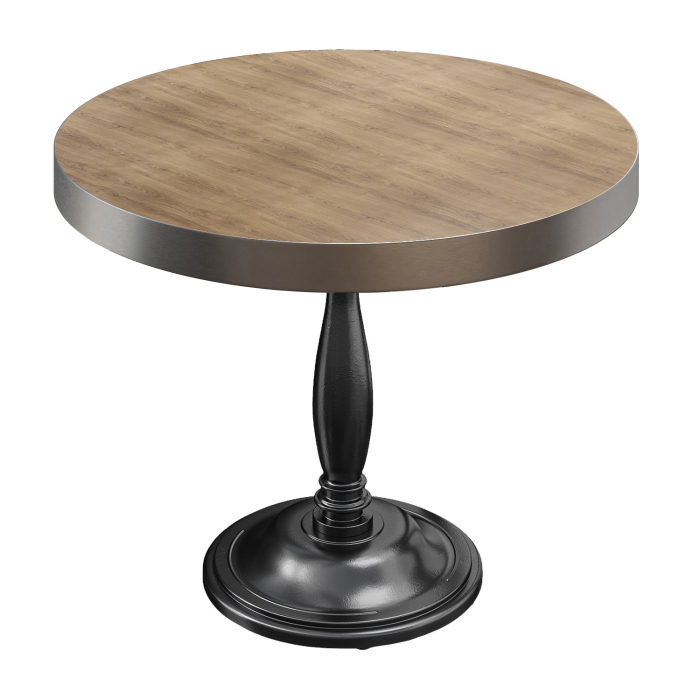 BD | Bistro Tisch | Ø 70 x 78 cm | Rund | Edelstahl Rand | Eiche / Schwarz