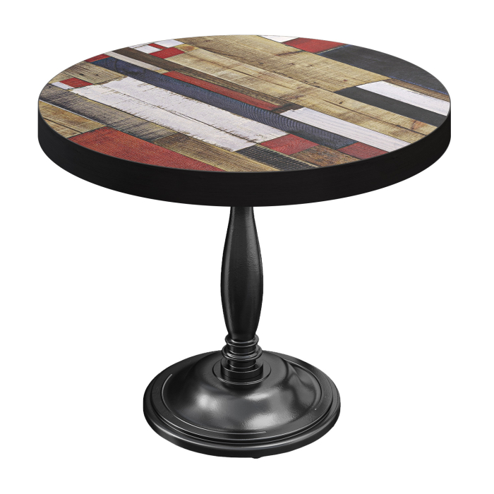 BD | Stół Bistro | Ø 70 x 78 cm | Okrągły | Czarna krawędź | Vintage Kolorowy / Czarny