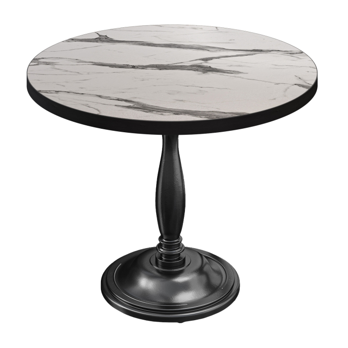 BD | Bistro Tisch | Ø 80 x 75,5 cm | Rund | Schwarzer Rand | Weiß Marmor / Schwarz