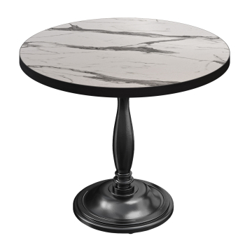 BD | Bistro Bord | Ø 60 x 75,5 cm | Rund | Sort kant | Hvid Marmor / Sort