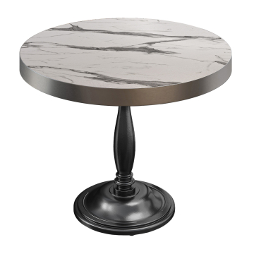 BD | Bistro bord | Ø 70 x 78 cm | Rund | Rustfrit stål kant | Hvid marmor / Sort