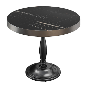 BD | Bistro Bord | Ø 70 x 78 cm | Rund | Rustfrit Stål Kant | Sort Marmor / Sort