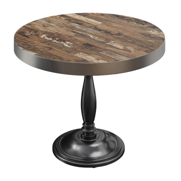 BD | Bistro Bord | Ø 70 x 78 cm | Rund | Rustfrit Stål Kant | Vintage Old / Sort