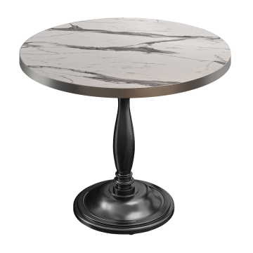 BD | Bistro Table | Ø 60 x 75.5 cm | Round | Stainless Steel Edge | White Marble / Black
