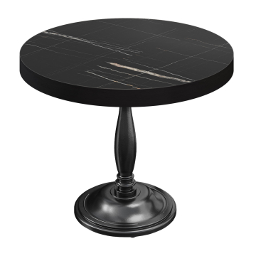 BD | Bistro Tafel | Ø 60 x 78 cm | Rond | Zwarte Rand | Zwart Marmer / Zwart