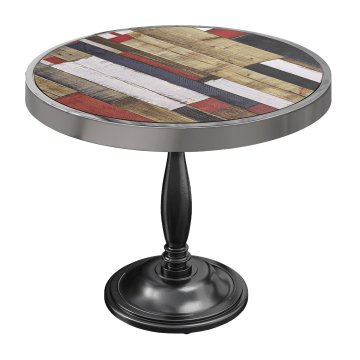 BD | Bistro Tisch | Ø 70 x 78 cm | Rund | Chromrahmen | Vintage Bunt / Schwarz