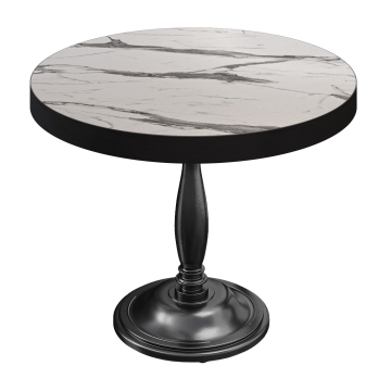 BD | Bistrobord | Ø 60 x 78 cm | Rund | Svart kant | Vit marmor / Svart