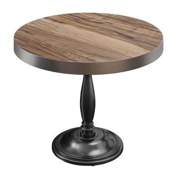 BD | Tavolo Bistro | Ø 70 x 78 cm | Roondo | Bordo in Acciaio Inossidabile | Sheesham / Nero