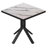 BE | Bistro Tafel | 70 x 70 x 74,5 cm | Vierkant | Zwarte rand | Wit marmer / Zwart