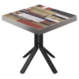 BE | Table de bistro | 70 x 70 x 77 cm | Carré | Bord en acier inoxydable | Vintage coloré / Noir