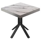 BE | Table de bistrot | 70 x 70 x 77 cm | Carré | Bord en acier inoxydable | Marbre blanc / Noir