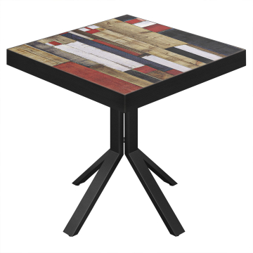 BE | Bistro Tisch | 70 x 70 x 77 cm | Quadratisch | Schwarz Rand | Vintage Bunt / Schwarz