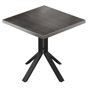 BE | Bistro Tisch | 80 x 80 x 74,5 cm | Quadratisch | Edelstahl Rand | Wenge / Schwarz