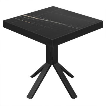BE | Bistro Tisch | 80 x 80 x 77 cm | Quadratisch | Schwarz Rand | Schwarz Marmor / Schwarz