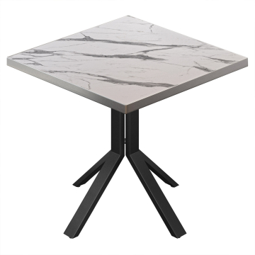 BE | Bistrobord | 80 x 80 x 74,5 cm | Firkantet | Hvid marmor / Sort