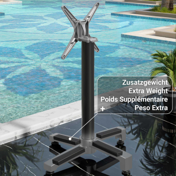 BENICIO | Base tavoli alti | Alluminio nero | 4 piedi: Ø 69 cm | Colonna 6 x 109 cm | Pieghevole + peso aggiuntivo