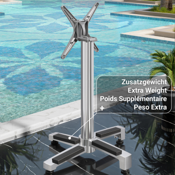 BENICIO | Hoge Tafel Onderstel | Alu | 4 voet: Ø 69 cm | Kolom 6 x 109 cm | Inklapbaar + extra gewicht