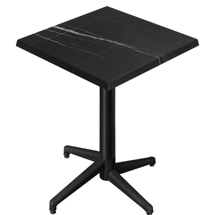 WAP | Bistro Außen Stehtisch | B:T:H 70 x 70 x 109 cm | Schwarz Marmor / Schwarz | Quadratisch | Klappbar