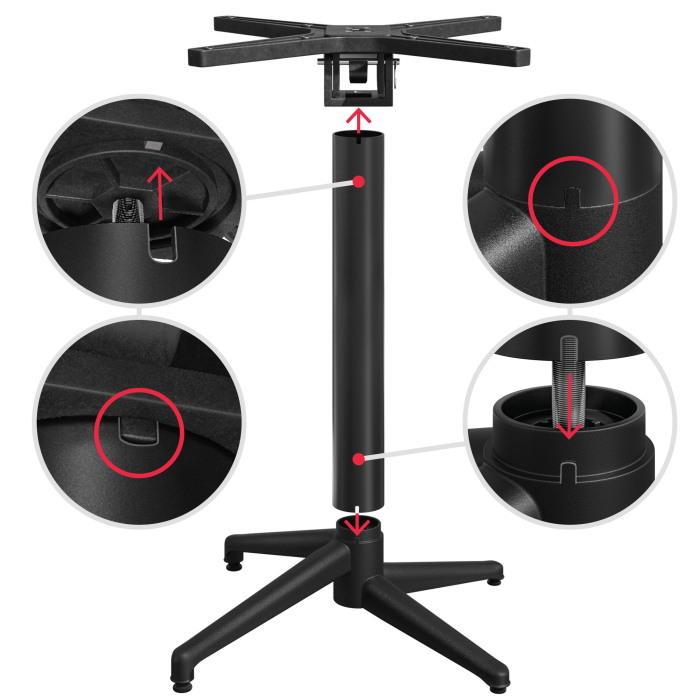 WAP | Bistro Außen Stehtisch | B:T:H 70 x 70 x 109 cm | Schwarz Marmor / Schwarz | Quadratisch | Klappbar