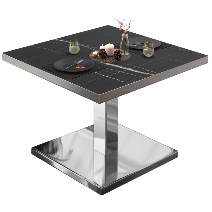 BM | Bistro salongbord | B:D:H 60 x 60 x 41 cm | Sort marmor/rustfritt stål
