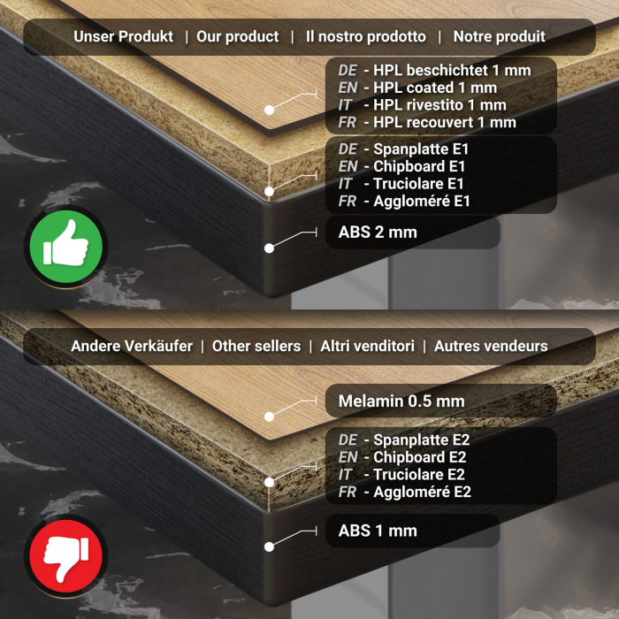 BM | Bistro Tavolo Alto | 110 x 60 x 108 cm | Rettangolare | Bordo Nero | Quercia / Acciaio Inossidabile BM | Bistro Tavolo Alto | 110 x 60 x 108 cm | Rettangolare | Bordo Nero | Quercia / Acciaio Inossidabile