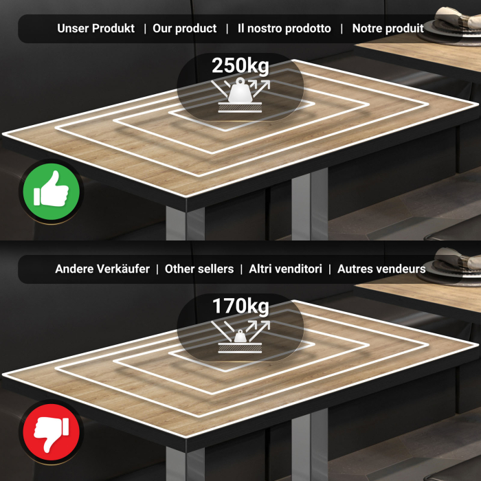 BM | Bistro Tavolo Alto | 110 x 60 x 108 cm | Rettangolare | Bordo Nero | Quercia / Acciaio Inossidabile BM | Bistro Tavolo Alto | 110 x 60 x 108 cm | Rettangolare | Bordo Nero | Quercia / Acciaio Inossidabile