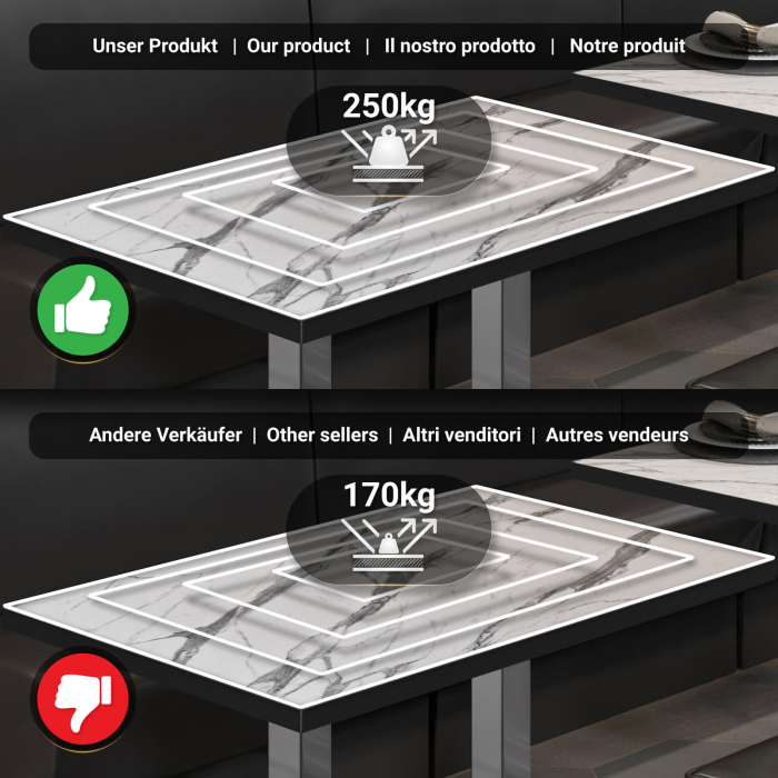 BM | Mesa de bar | 110 x 60 x 108 cm | Rectangular | Borde negro | Mármol blanco / Acero inoxidable BM | Mesa de bar | 110 x 60 x 108 cm | Rectangular | Borde negro | Mármol blanco / Acero inoxidable